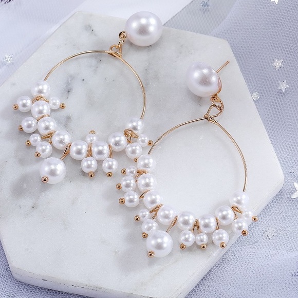 Pearl Drop Hoop Earrings - Picture 2 of 6